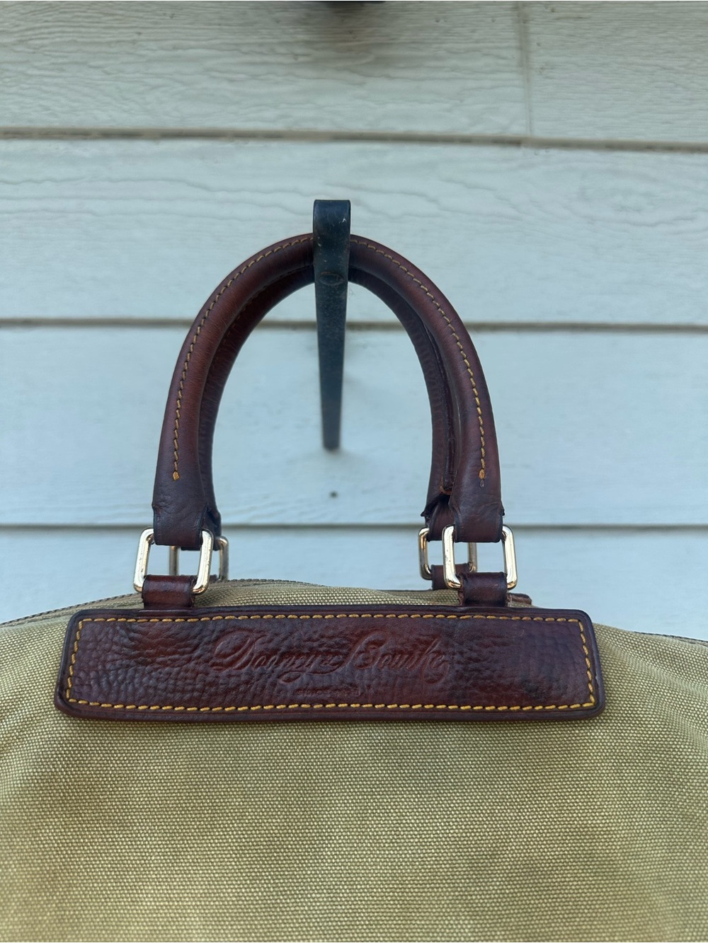 Dooney & Bourke Olive Canvas Duffel with Brown Leather Trim - Picture 2 of 15